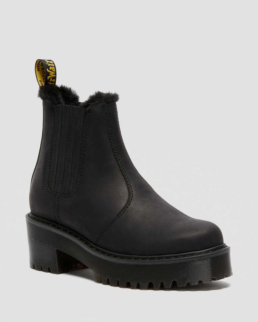 black dr martens rometty faux fur womens chelsea boots