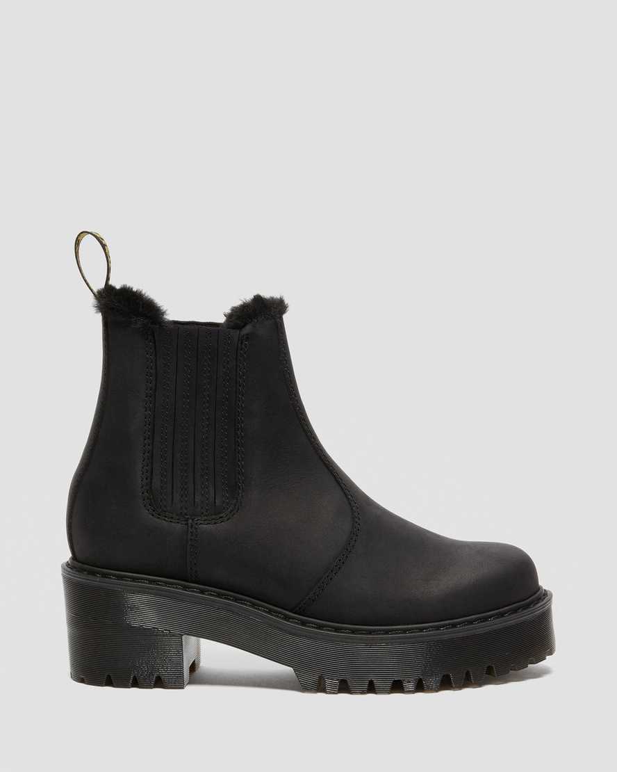 black dr martens rometty faux fur womens chelsea boots