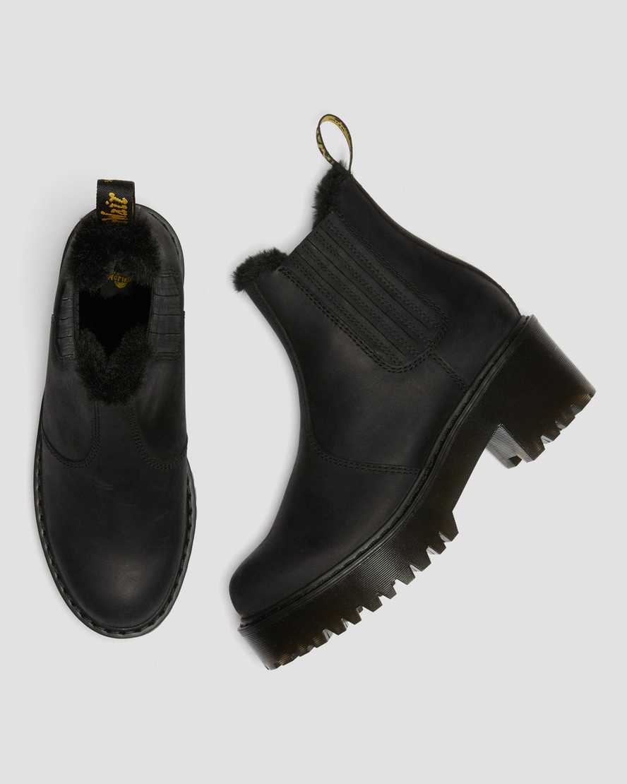 black dr martens rometty faux fur womens chelsea boots