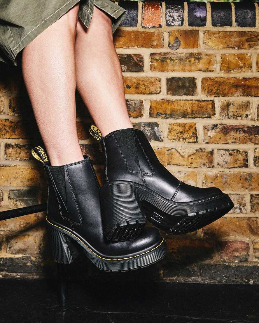 black dr martens spence flared heel womens chelsea boots