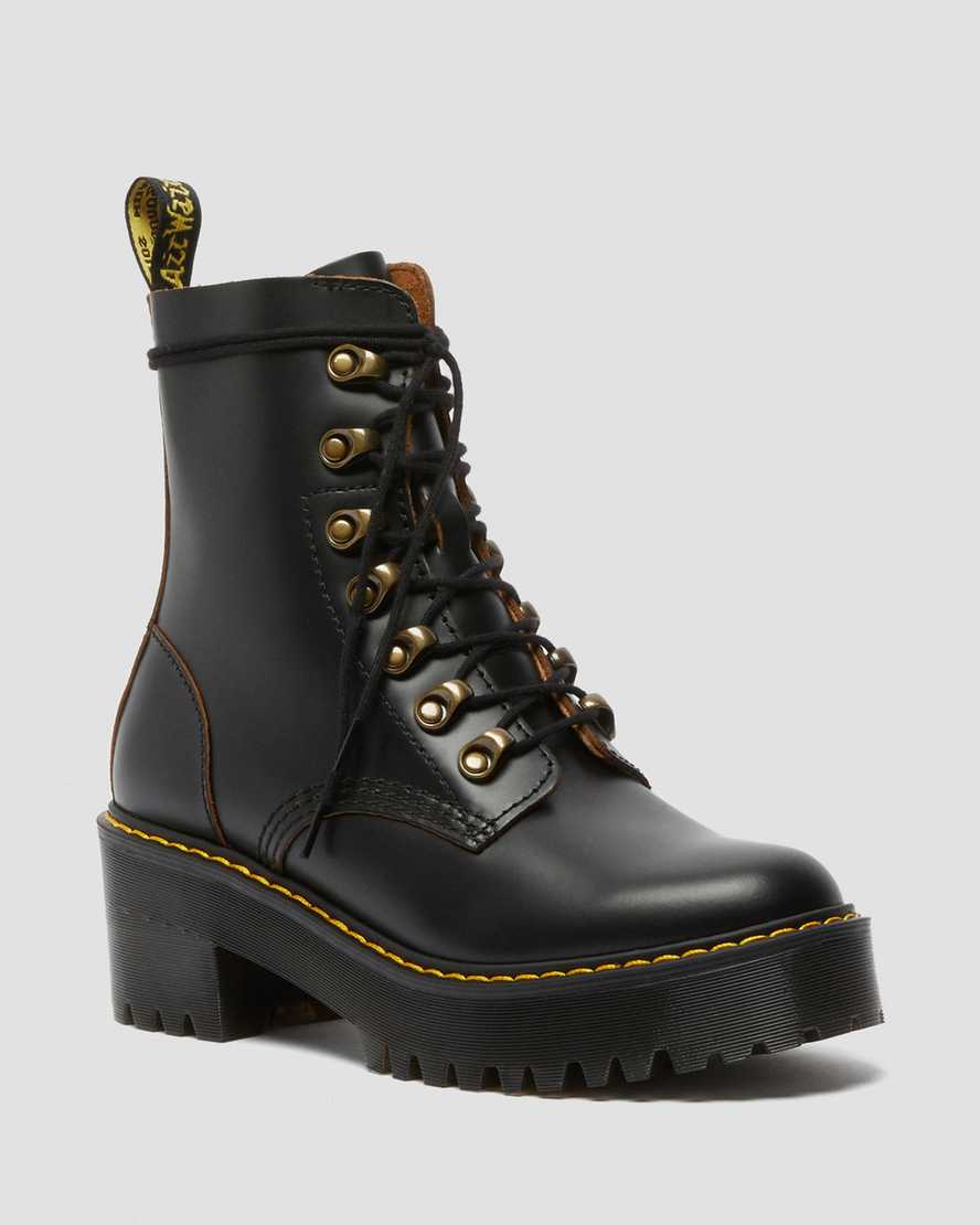 black dr martens leona vintage smooth womens heeled boots