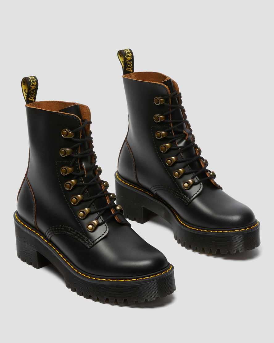 black dr martens leona vintage smooth womens heeled boots