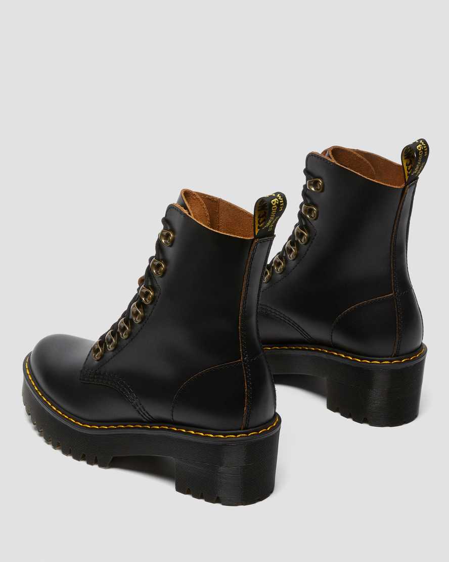 black dr martens leona vintage smooth womens heeled boots