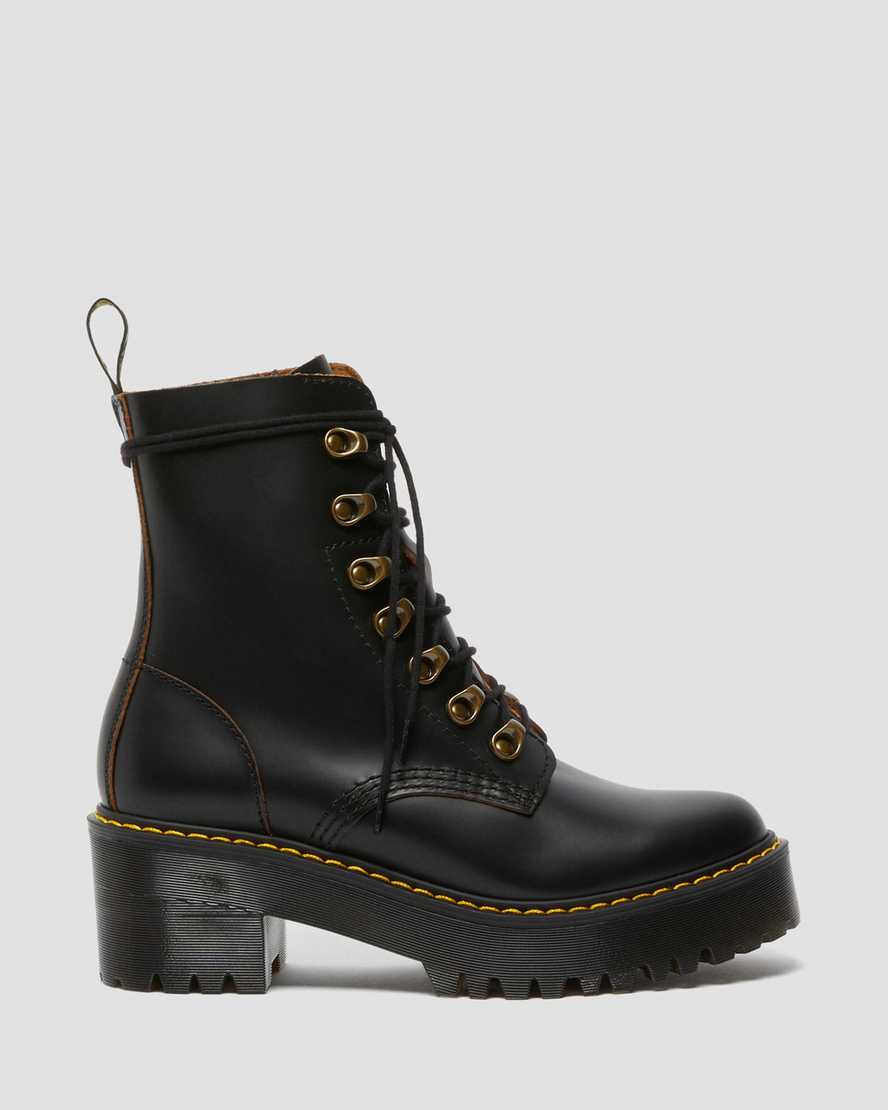 black dr martens leona vintage smooth womens heeled boots