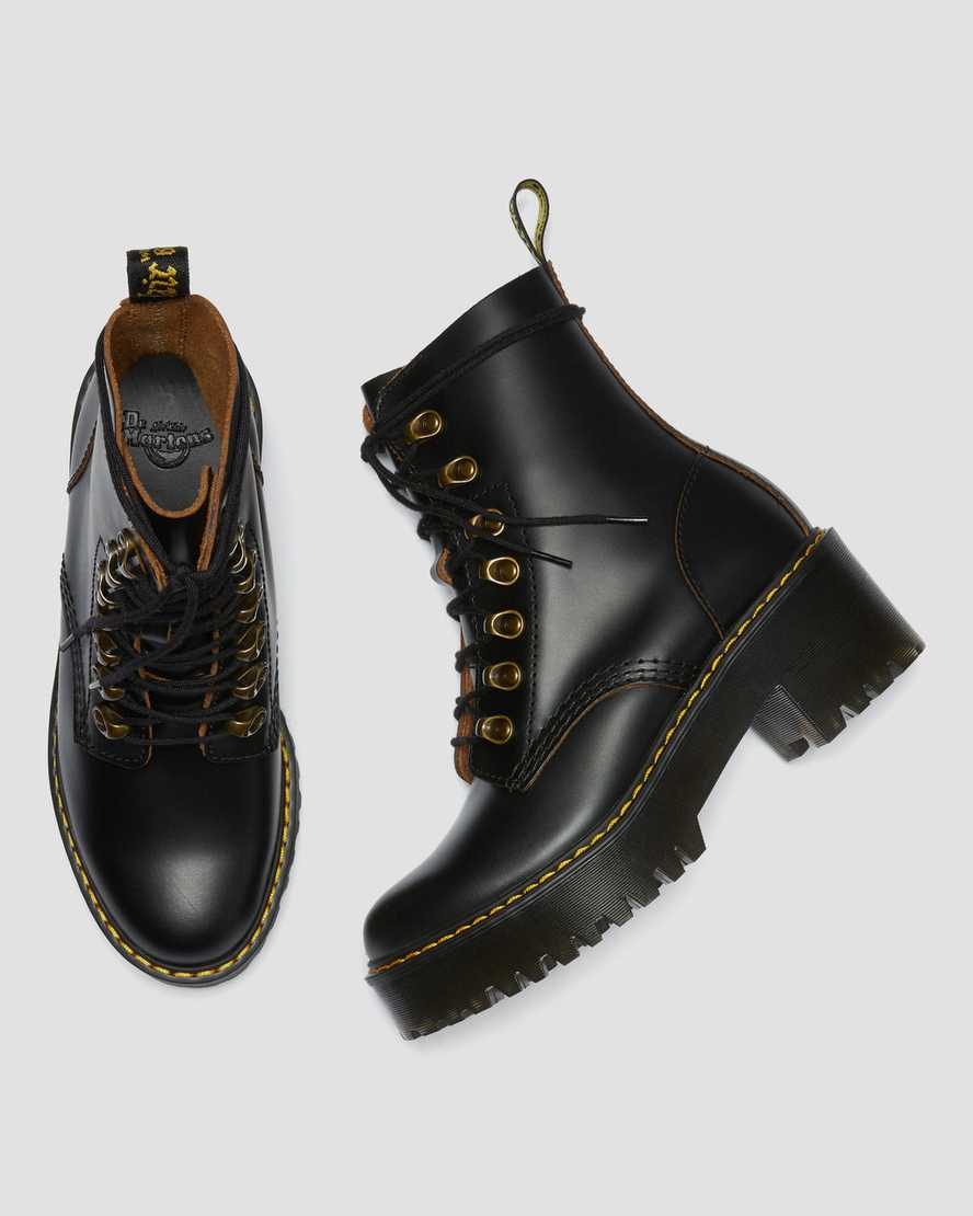 black dr martens leona vintage smooth womens heeled boots