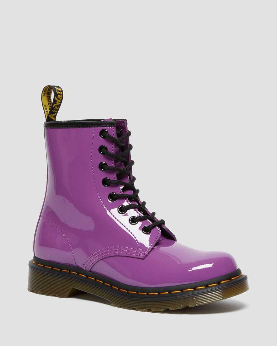 purple dr martens 1460 patent womens lace up boots