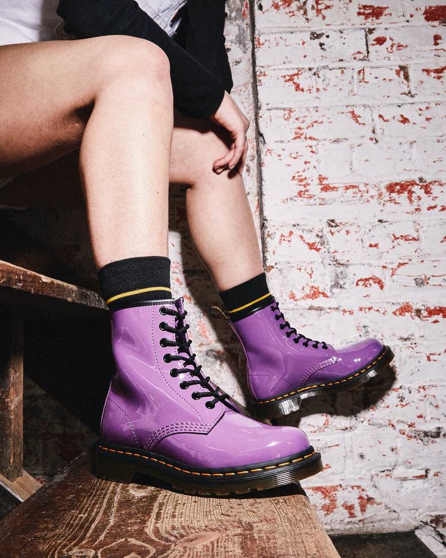 purple dr martens 1460 patent womens lace up boots