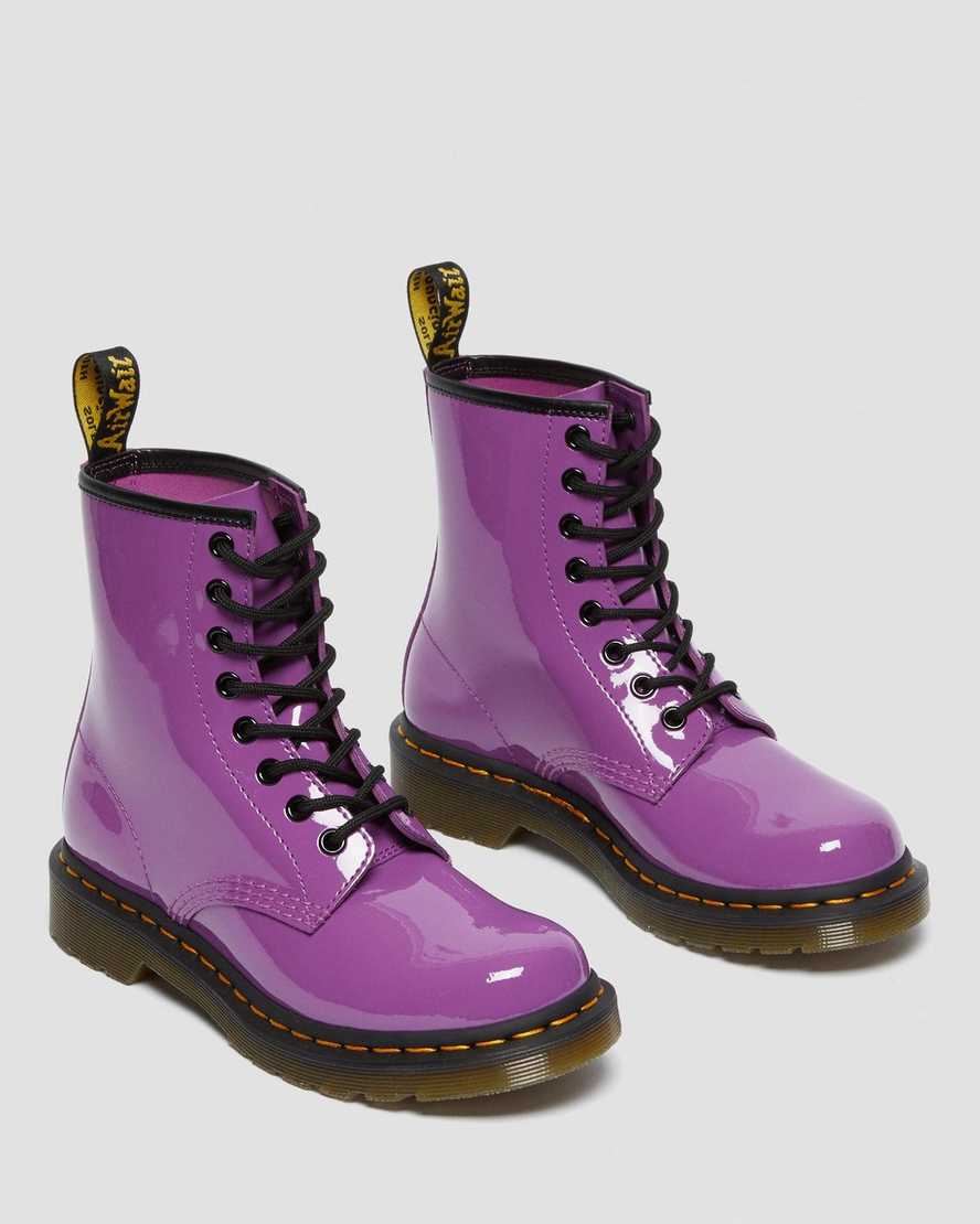 purple dr martens 1460 patent womens lace up boots
