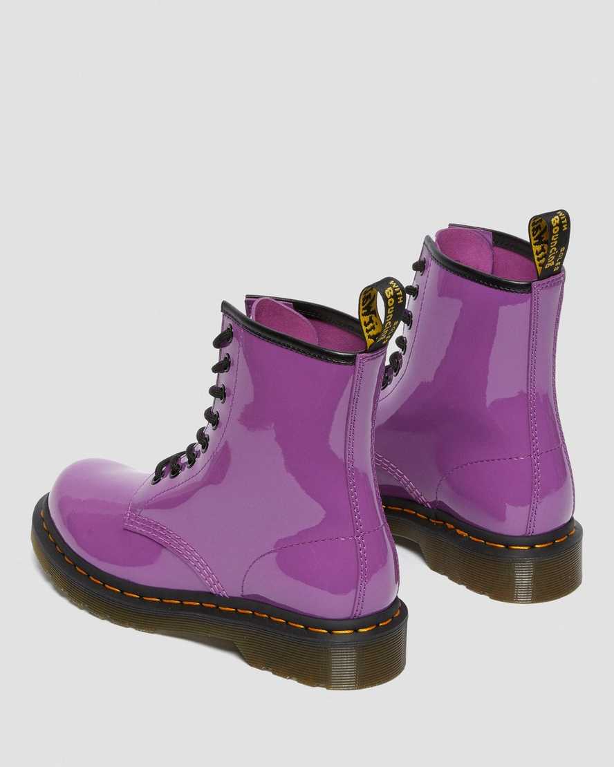 purple dr martens 1460 patent womens lace up boots