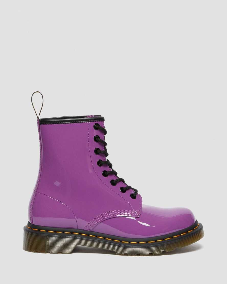 purple dr martens 1460 patent womens lace up boots