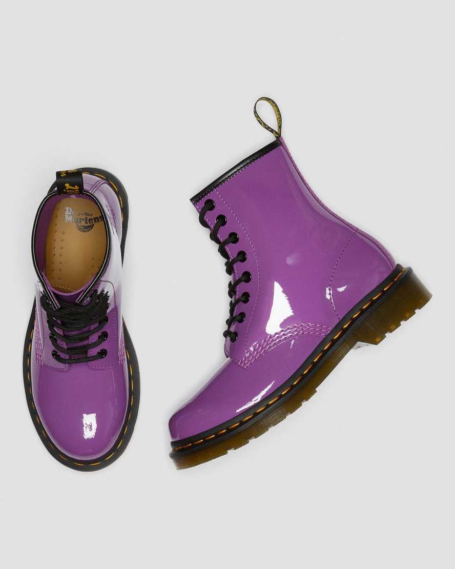purple dr martens 1460 patent womens lace up boots