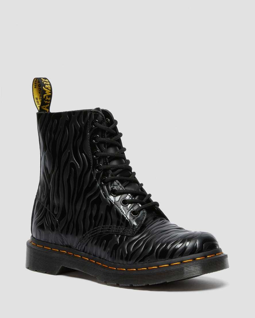 black dr martens 1460 pascal zebra emboss womens lace up boots