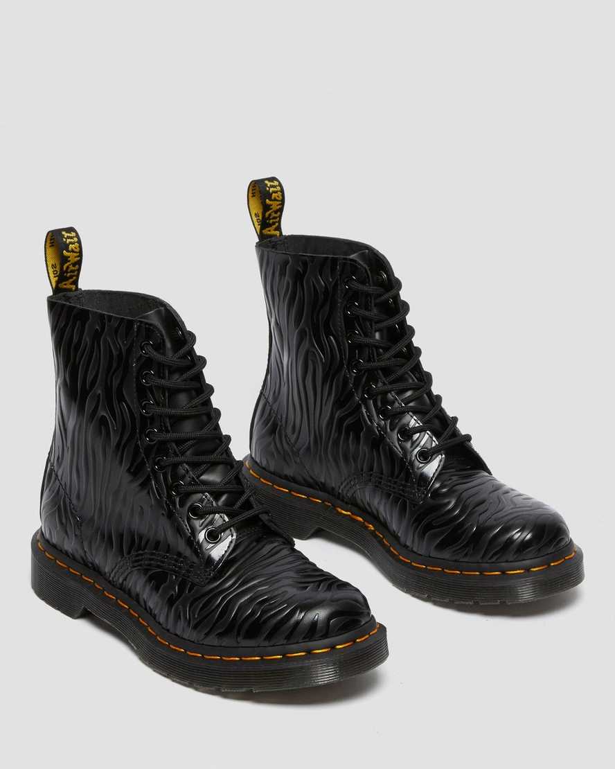 black dr martens 1460 pascal zebra emboss womens lace up boots