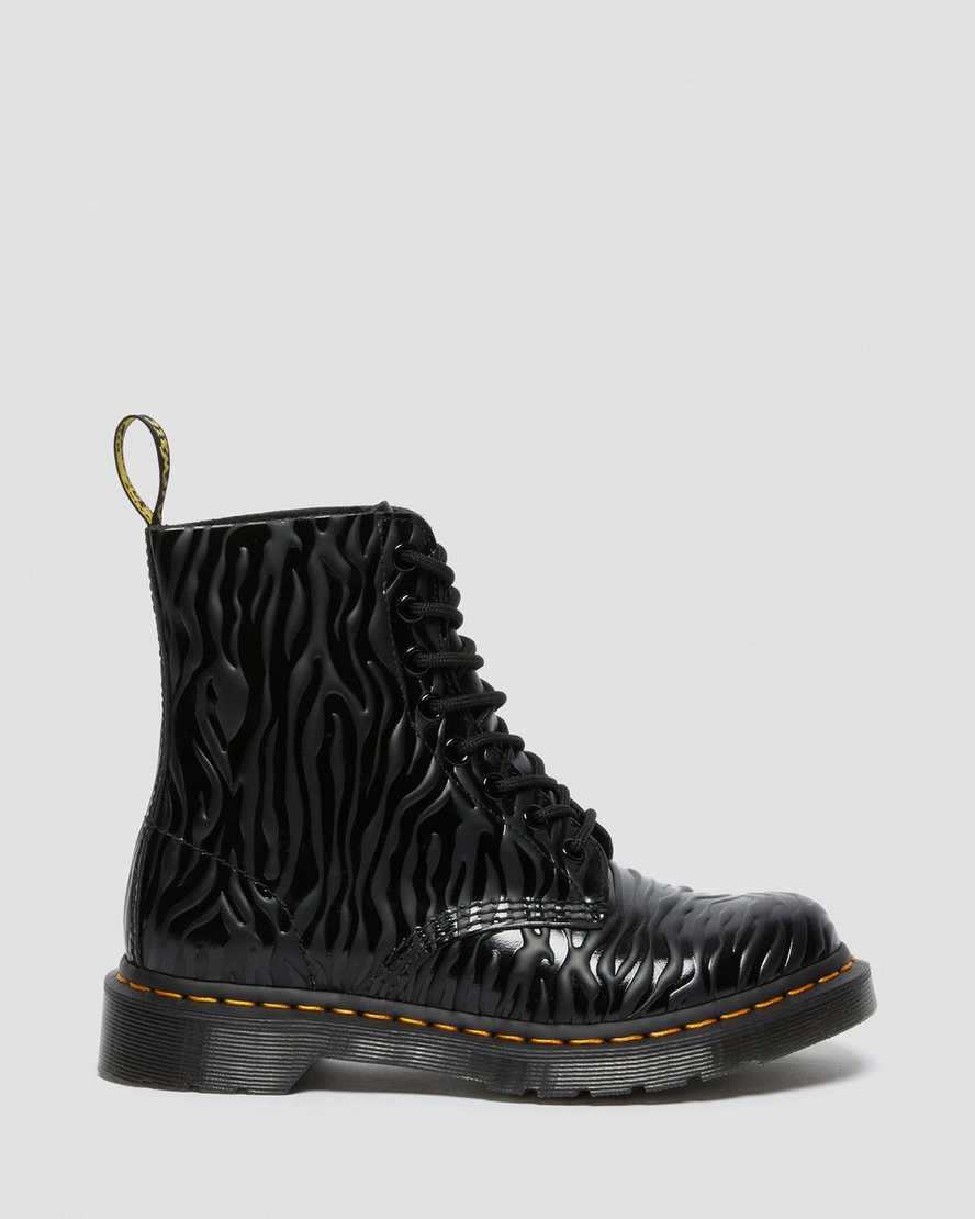 black dr martens 1460 pascal zebra emboss womens lace up boots