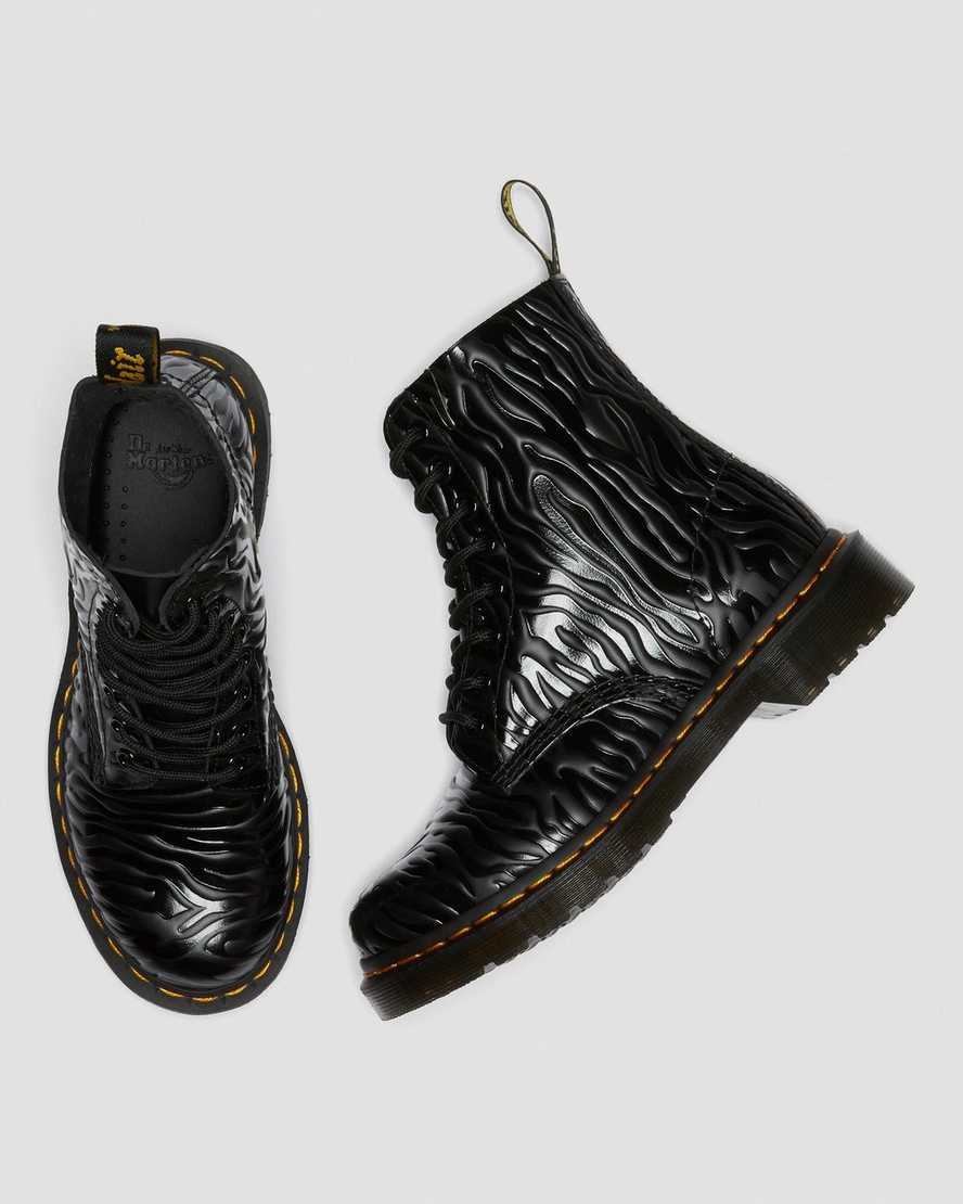 black dr martens 1460 pascal zebra emboss womens lace up boots