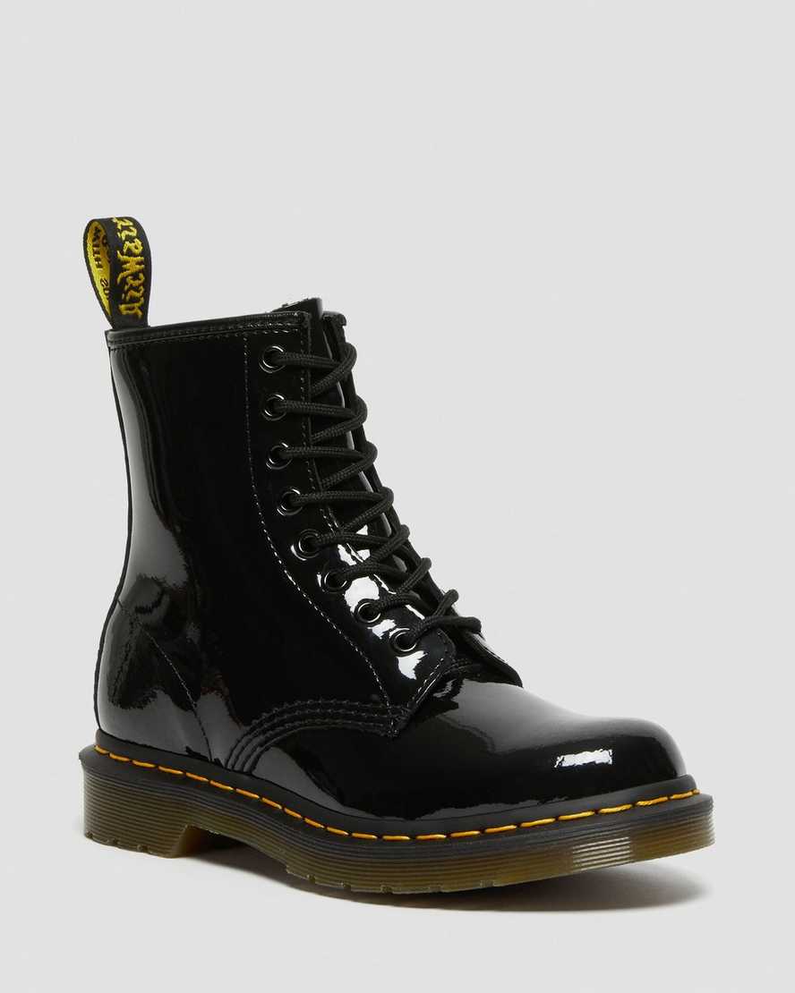 black dr martens 1460 patent womens lace up boots