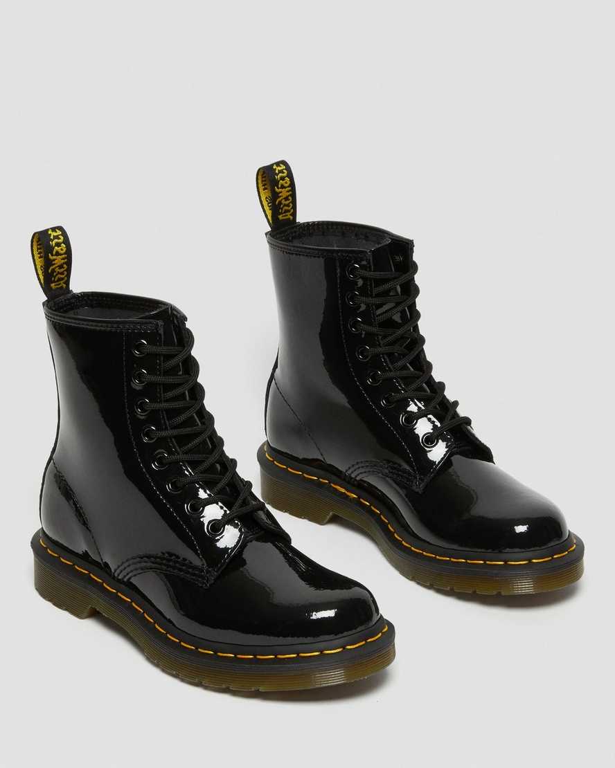 black dr martens 1460 patent womens lace up boots