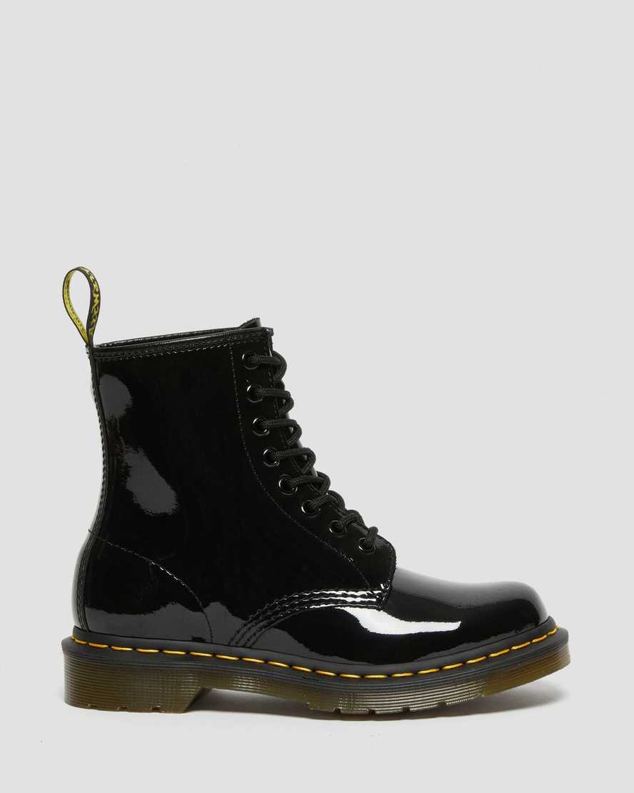 black dr martens 1460 patent womens lace up boots