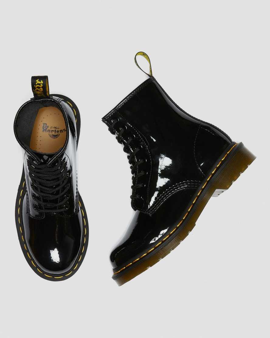 black dr martens 1460 patent womens lace up boots