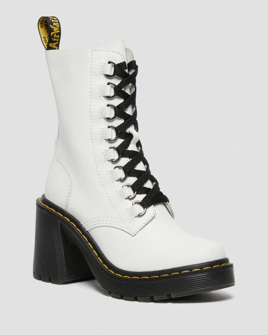 white dr martens chesney flared heel womens lace up boots