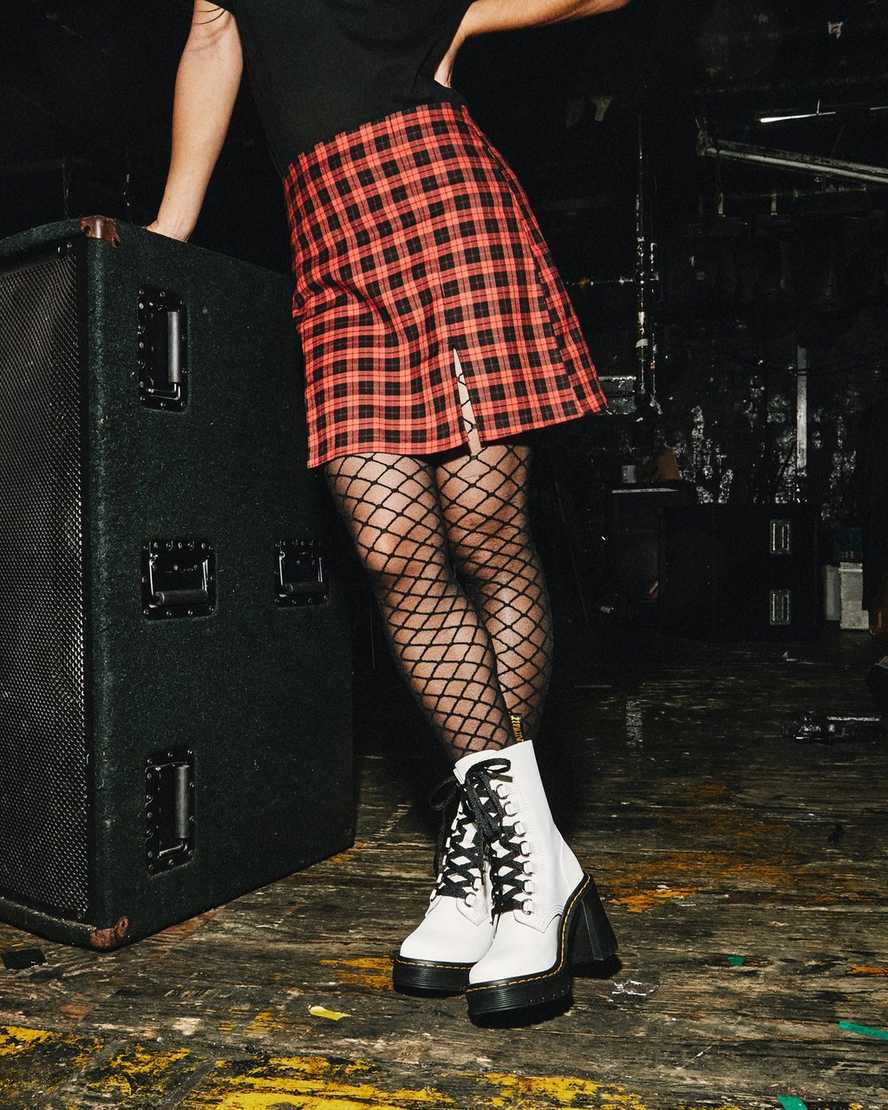 white dr martens chesney flared heel womens lace up boots