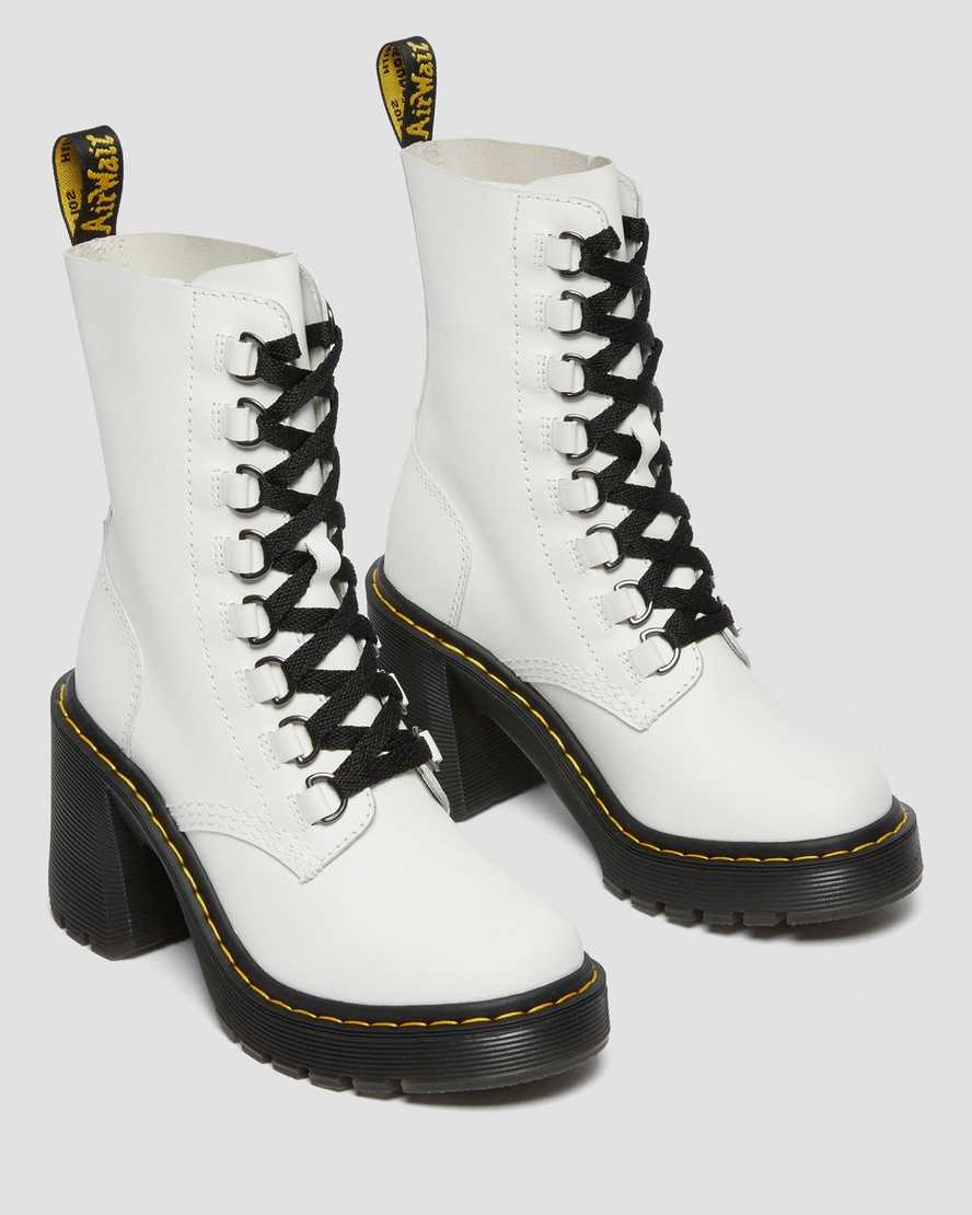 white dr martens chesney flared heel womens lace up boots