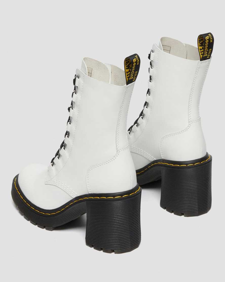 white dr martens chesney flared heel womens lace up boots