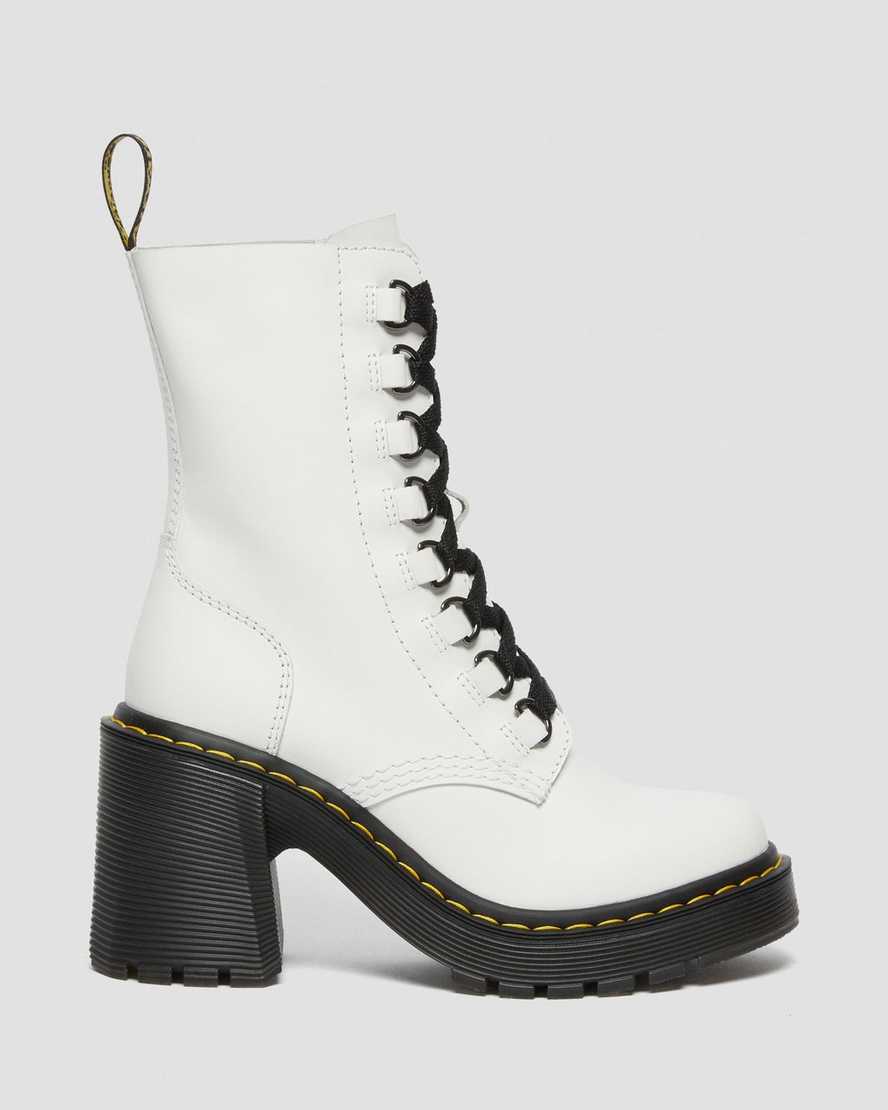 white dr martens chesney flared heel womens lace up boots