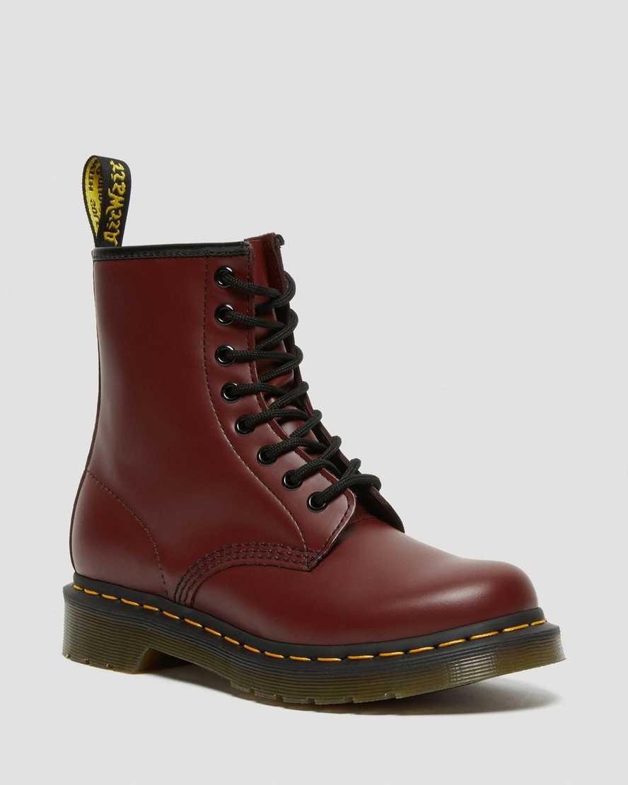 red dr martens 1460 smooth womens lace up boots