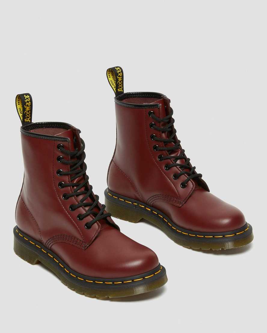 red dr martens 1460 smooth womens lace up boots