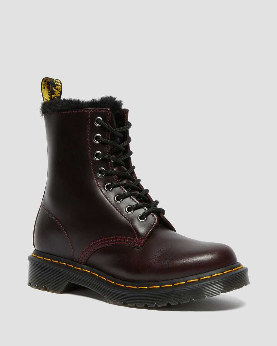 burgundy dr martens 1460 serena faux fur lined womens lace up boots