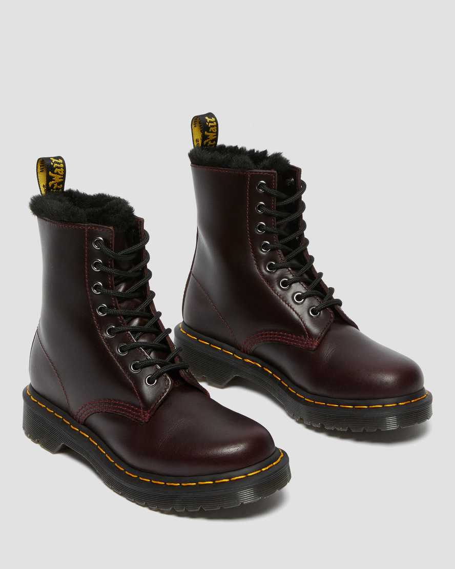 burgundy dr martens 1460 serena faux fur lined womens lace up boots