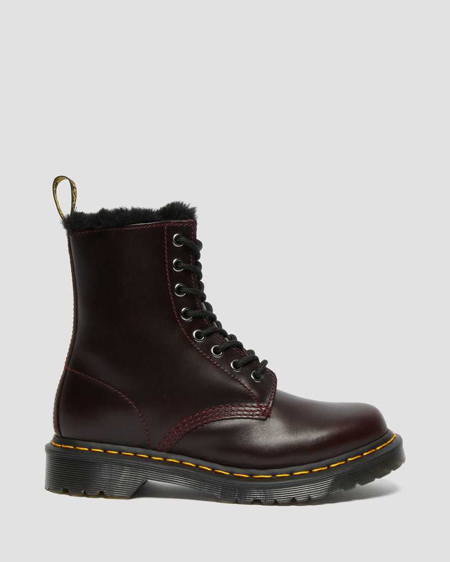 burgundy dr martens 1460 serena faux fur lined womens lace up boots