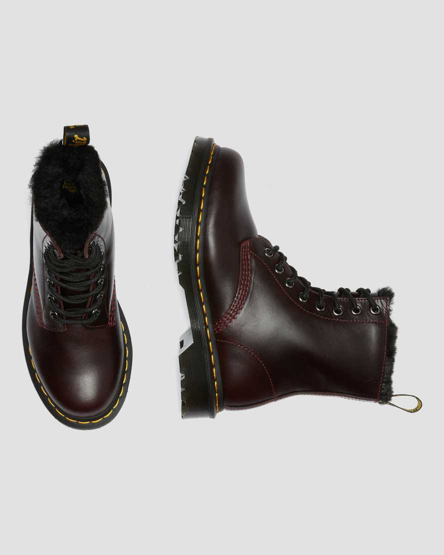 burgundy dr martens 1460 serena faux fur lined womens lace up boots