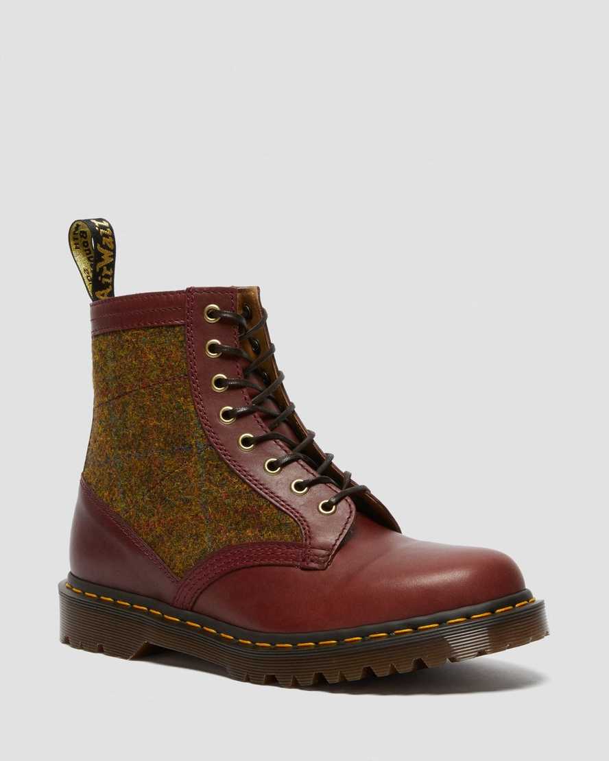 burgundy dr martens 1460 harris tweed womens lace up boots