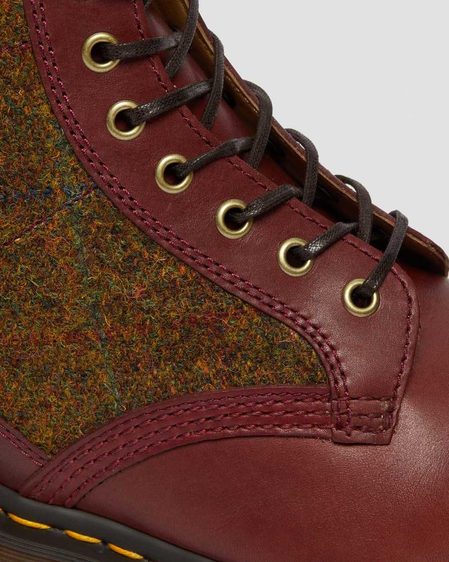 burgundy dr martens 1460 harris tweed womens lace up boots