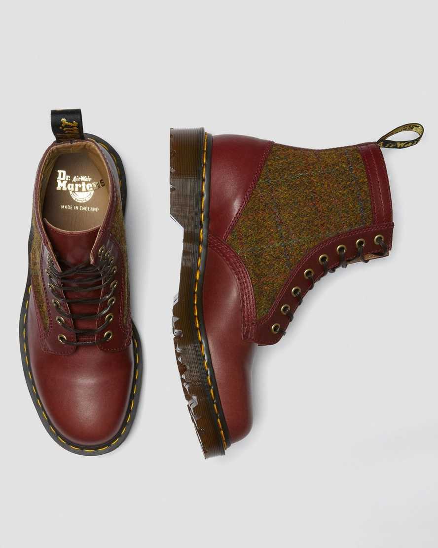 burgundy dr martens 1460 harris tweed womens lace up boots