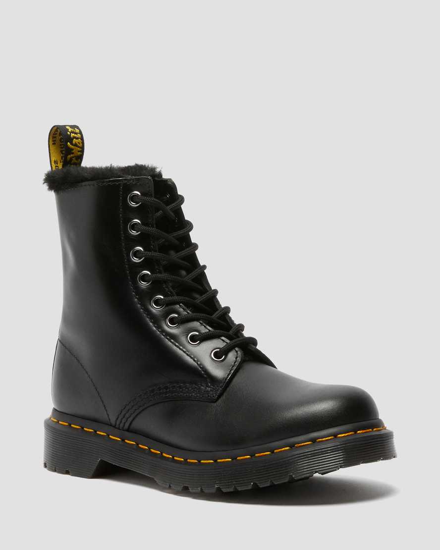 black dr martens 1460 serena faux fur lined womens lace up boots