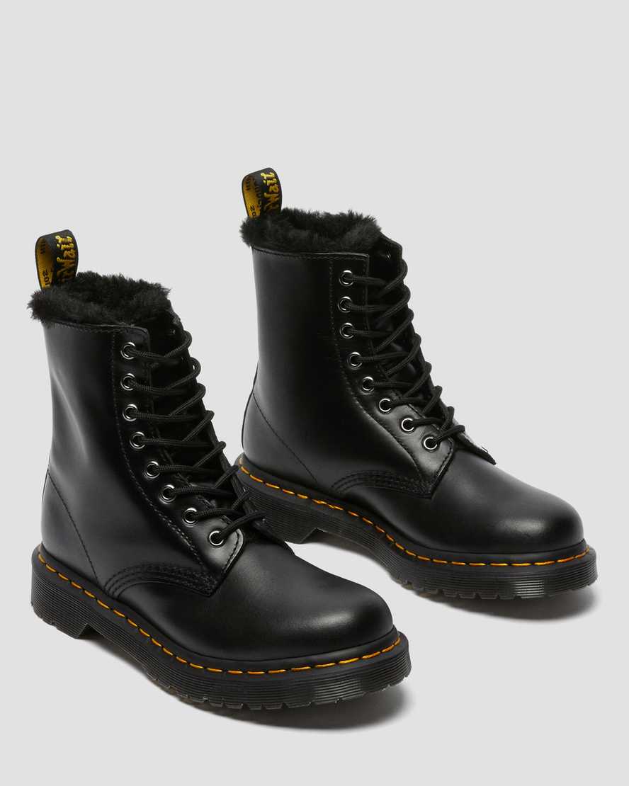 black dr martens 1460 serena faux fur lined womens lace up boots
