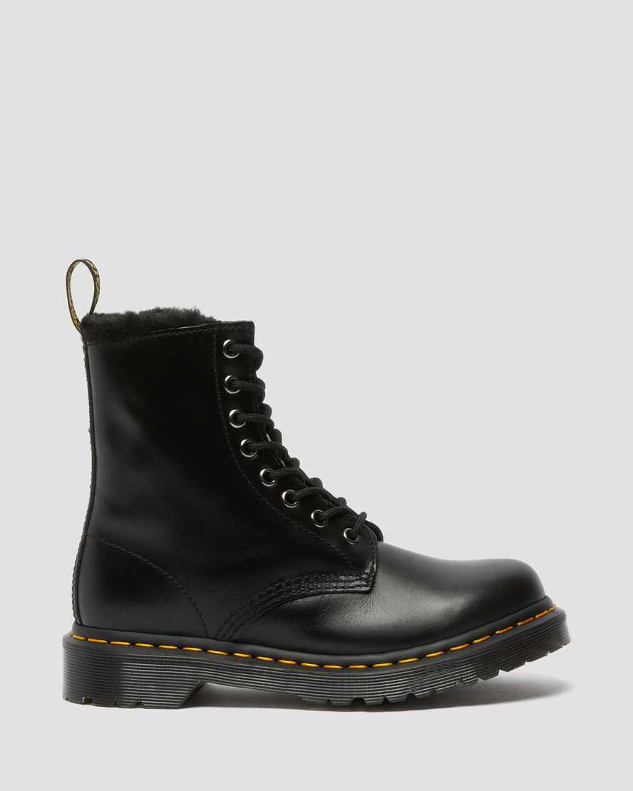 black dr martens 1460 serena faux fur lined womens lace up boots