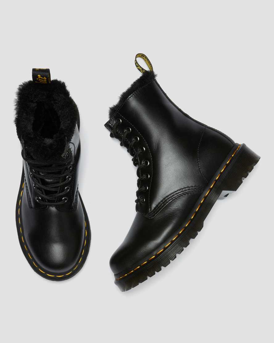 black dr martens 1460 serena faux fur lined womens lace up boots