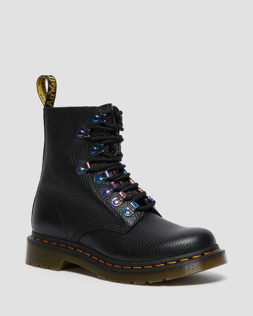 black dr martens 1460 pascal iridescent hardware womens lace up boots
