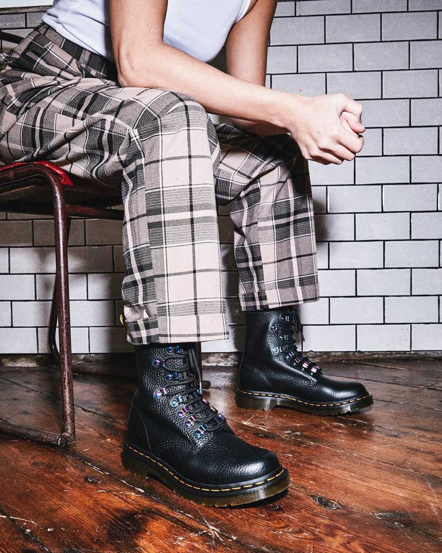 black dr martens 1460 pascal iridescent hardware womens lace up boots