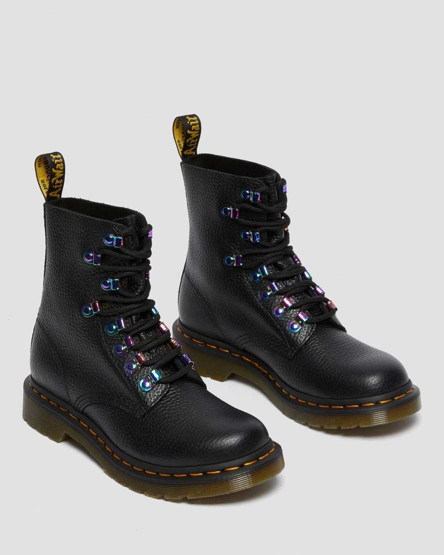 black dr martens 1460 pascal iridescent hardware womens lace up boots