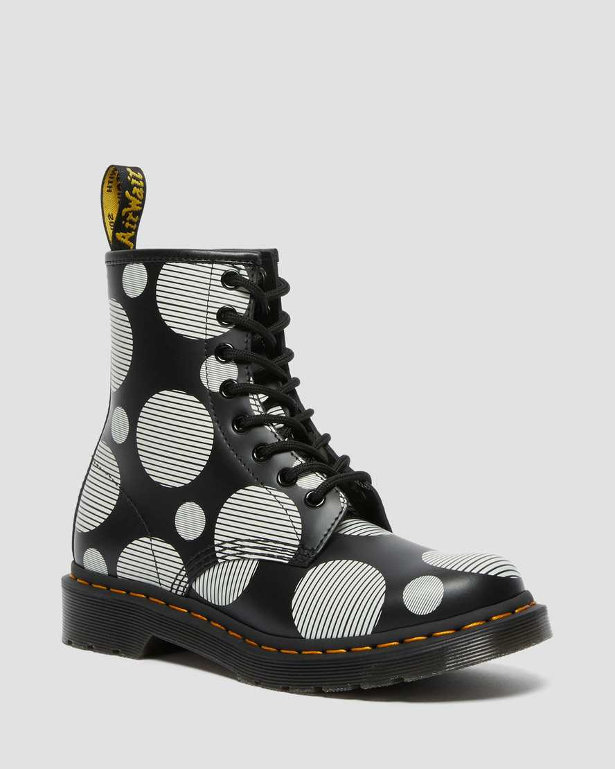 black dr martens 1460 polka dot smooth womens lace up boots