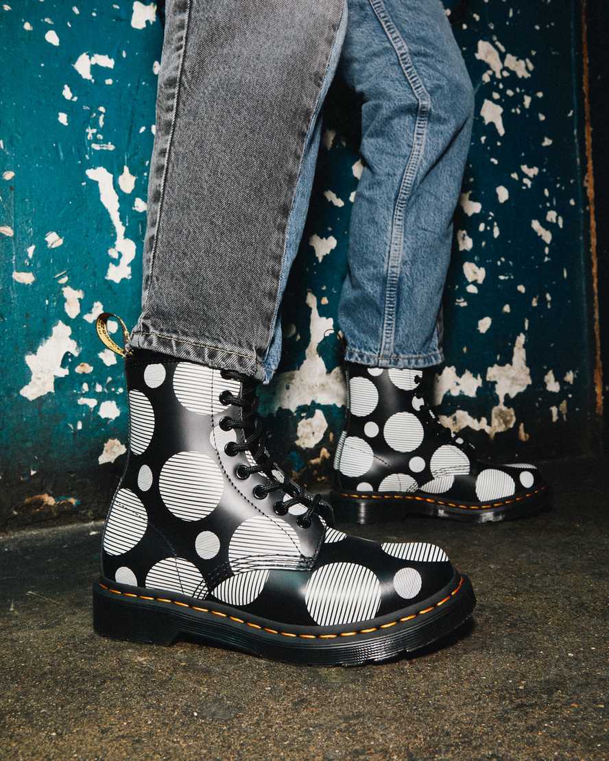 black dr martens 1460 polka dot smooth womens lace up boots