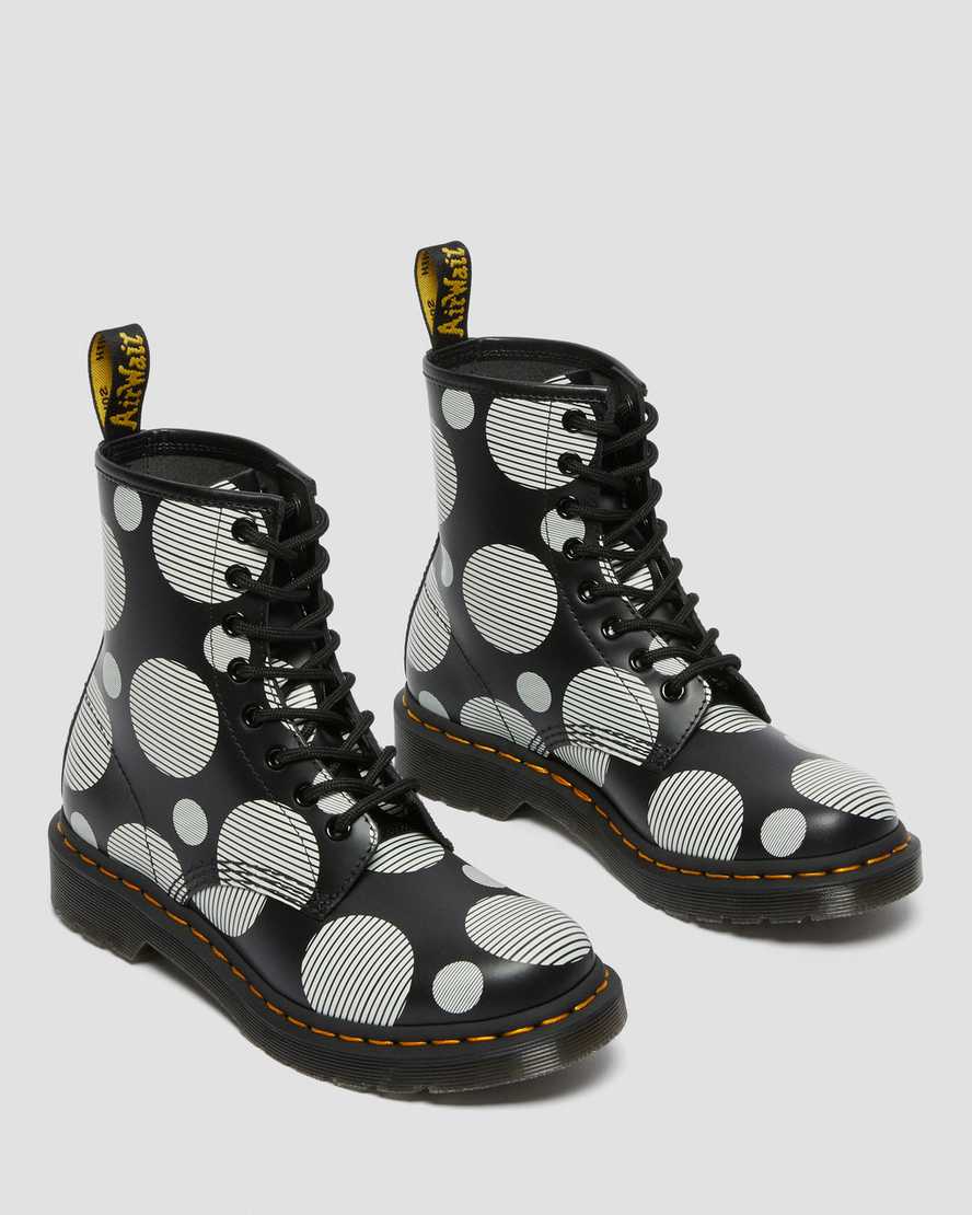 black dr martens 1460 polka dot smooth womens lace up boots