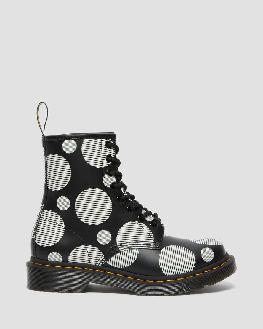 black dr martens 1460 polka dot smooth womens lace up boots