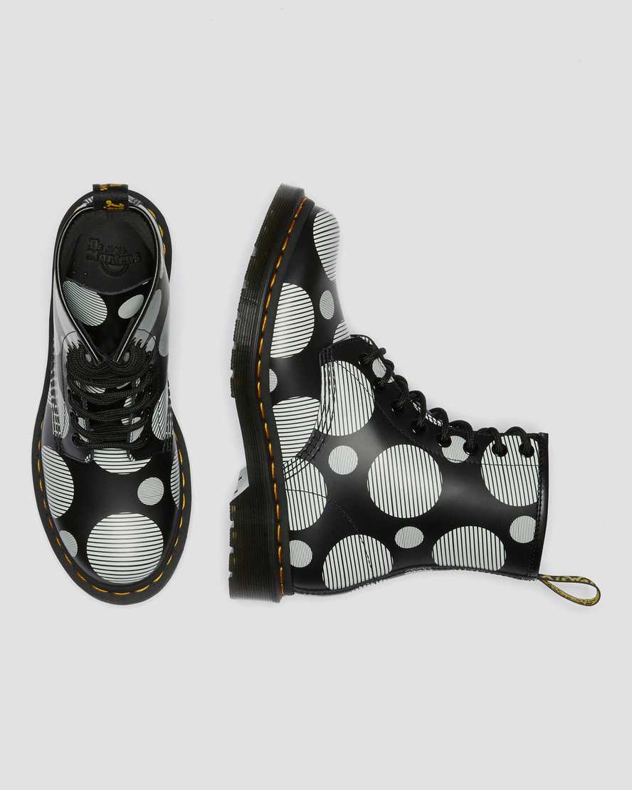 black dr martens 1460 polka dot smooth womens lace up boots