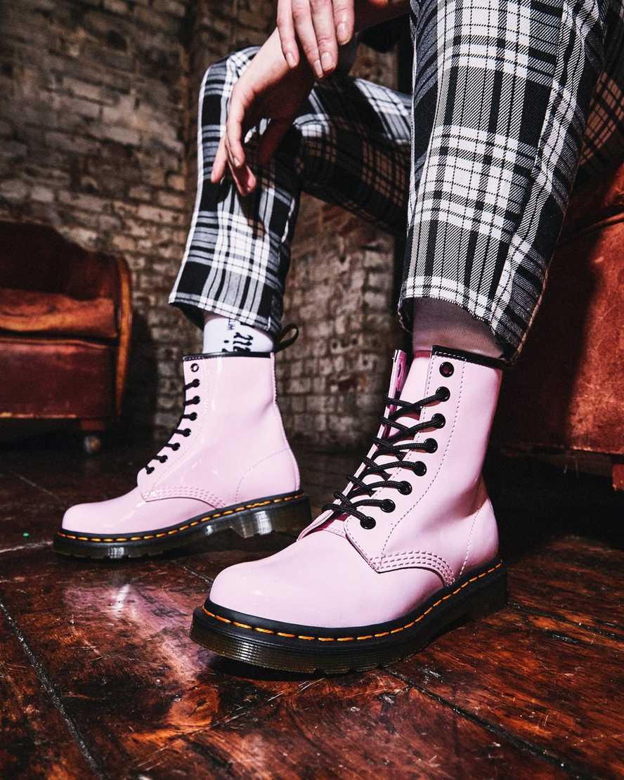 pink dr martens 1460 patent womens lace up boots